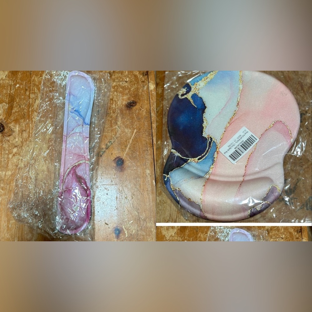 Pink, Blue & Gold Marble Ergonomic Mouse Pad & Keyboard Wrist Rest - NWT